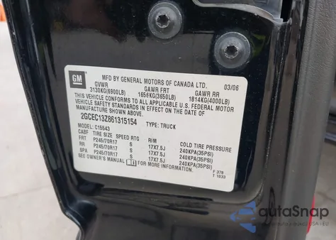 2006 Chevrolet Silverado 1500 Lt3 from USA, damaged, VIN 2GCEC13Z861315154